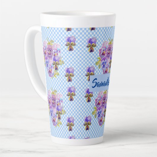 Shabby Pansy Floral Blue Gingham Blume Girls Tasse (Linke Ecke)