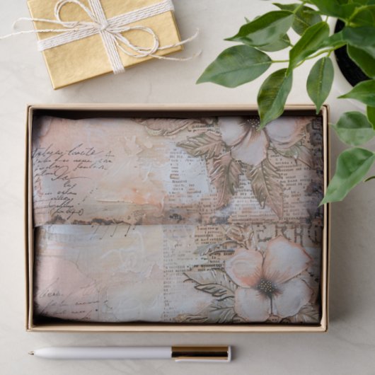 Shabby Peach Pink Floral Decoupage Seidenpapier (Geschenk)