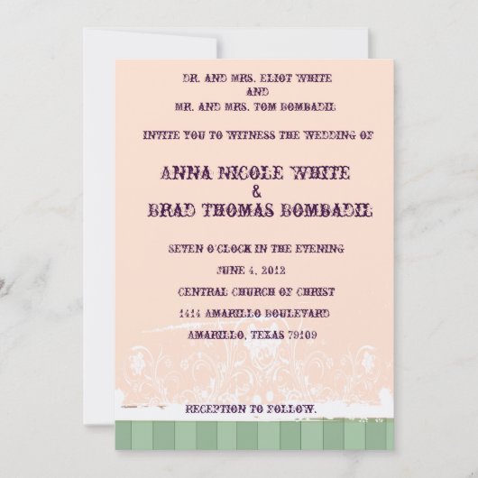 Shabby Peach und Einladung zur Grünen Hochzeit (Vorderseite)