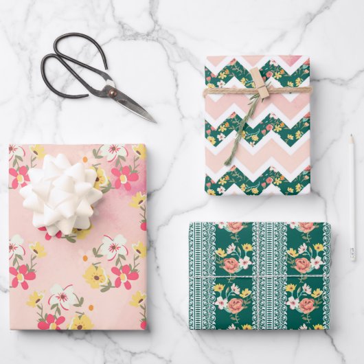 Shabby Pink Green Garden Geschenkpapier Set (Vorderseite)