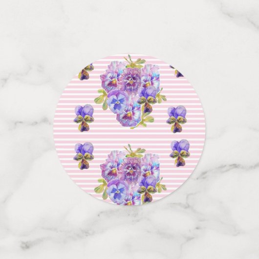 Shabby Pink Pansy Floral Party Lila Streifen Konfetti (Klein Vorderseite)