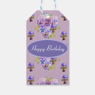 Shabby Pink Pansy Floral Party Lila Strip Geschenk Geschenkanhänger