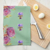 Shabby Pink Rose auf Green Floral Kitchen Handtuch (Viertel Falte)