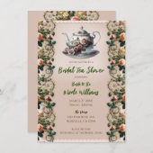 Shabby Pink Rose Vines Floral Bridal Teedusche Einladung (Vorne/Hinten)