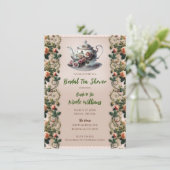 Shabby Pink Rose Vines Floral Bridal Teedusche Einladung (Stehend Vorderseite)