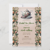 Shabby Pink Rose Vines Floral Bridal Teedusche Einladung (Vorderseite)