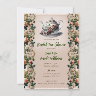 Shabby Pink Rose Vines Floral Bridal Teedusche Einladung