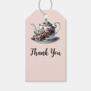 Shabby Pink Rose Vines Floral Bridal Teedusche Geschenkanhänger
