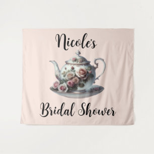 Shabby Pink Rose Vines Floral Bridal Teedusche Wandteppich