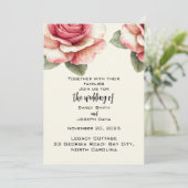 Shabby Pink Rose Wedding Einladung (Stehend Vorderseite)