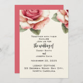 Shabby Pink Rose Wedding Einladung (Vorne/Hinten)
