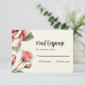 Shabby Pink Rose Wedding RSVP Karte (Stehend Vorderseite)