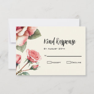 Shabby Pink Rose Wedding RSVP Karte