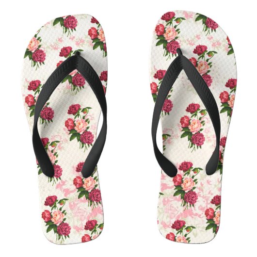 Shabby Pink Roses Flip Flops Badesandalen (Fußbett)