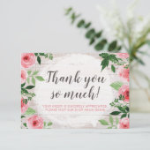 Shabby Pink Roses on Rustic Country Danke Karte (Stehend Vorderseite)