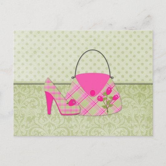 Shabby Pink Roses Purse and Shoe (2) Postkarte (Vorderseite)