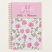 Shabby Pink Roses und Polka Dots Planner Planer (Vorderseite)