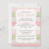 Shabby Pink & Sage Green Rustic Wood Baby Dusche Einladung (Vorderseite)