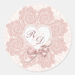Shabby Pink Viktorianisch Style Monogram Wedding Runder Aufkleber