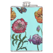 Shabby Poppy Red Lila auf Aqua Anpassungsname Flachmann (Rückseite)