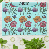 Shabby Poppy Red Lila auf Aqua Anpassungsname Geschirrtuch (Gefaltet)