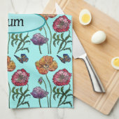 Shabby Poppy Red Lila auf Aqua Anpassungsname Geschirrtuch (Viertel Falte)