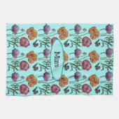 Shabby Poppy Red Lila auf Aqua Anpassungsname Geschirrtuch (Horizontal)