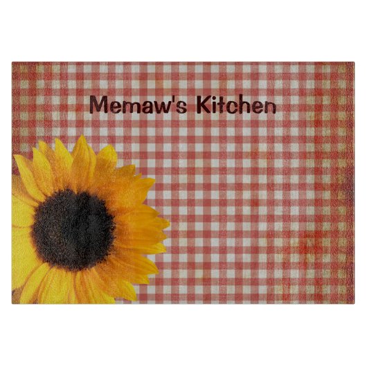 Shabby Red Gingham und Sunflower Custom Schneidebrett (Vorderseite)