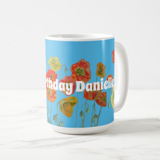 Shabby Red Orange Blue Poppy Poppies Tasse (VorderseiteRechts)