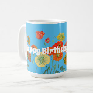 Shabby Red Orange Blue Poppy Poppies Tasse