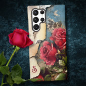 Shabby-Rose auf beschädigtem Tornpapier mit Monogr Samsung Galaxy Hülle