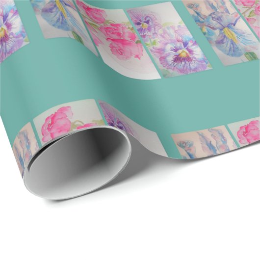 Shabby Rose Iris Türkise Floral Wrapping Paper Geschenkpapier (Rolleneckpunkt)