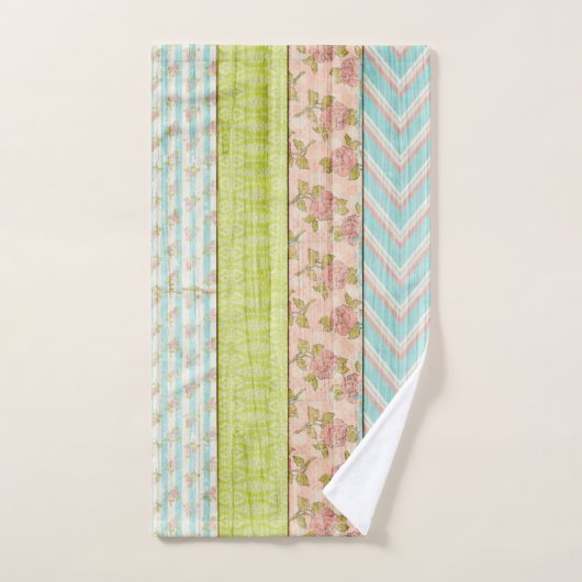 Shabby Rose Pastel Muster auf rustikale Hütte Holz Badhandtuch Set (Handtuch)
