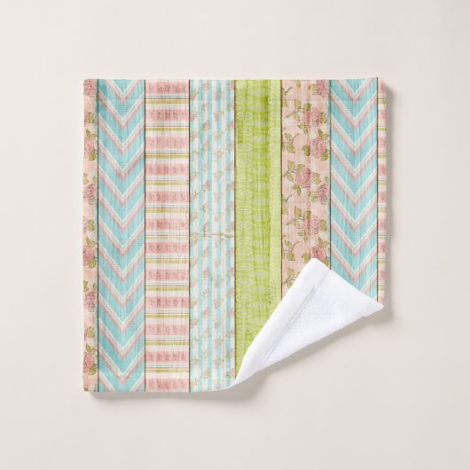 Shabby Rose Pastel Muster auf rustikale Hütte Holz Badhandtuch Set (Waschlappen)