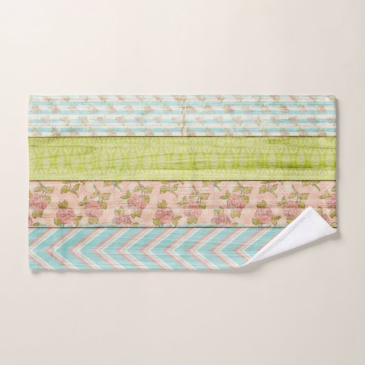 Shabby Rose Pastel Muster auf rustikale Hütte Holz Badhandtuch Set (Handtuch)