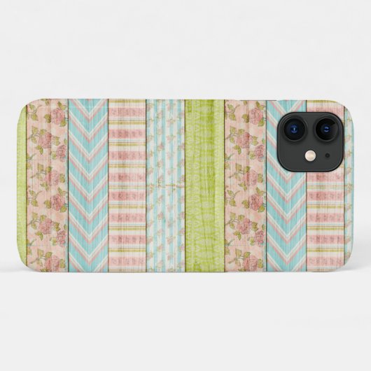 Shabby Rose Pastel Muster auf rustikale Hütte Holz Case-Mate iPhone Hülle (Rückseite (Horizontal))