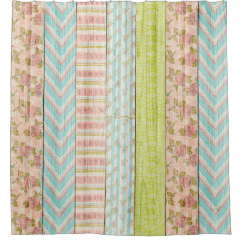 Shabby Rose Pastel Muster auf rustikale Hütte Holz Duschvorhang