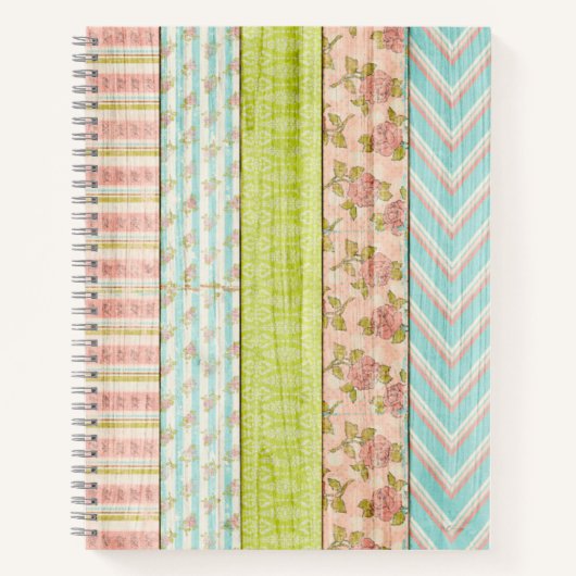 Shabby Rose Pastel Muster auf rustikale Hütte Holz Notizblock (Vorderseite)