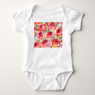 Shabby-rote Rosen, nahtloses Muster. Baby Strampler