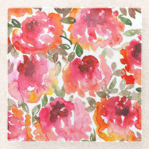 Shabby-rote Rosen, nahtloses Muster. Glasuntersetzer