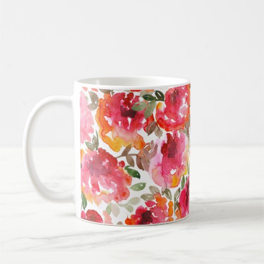 Shabby-rote Rosen, nahtloses Muster. Kaffeetasse (Links)