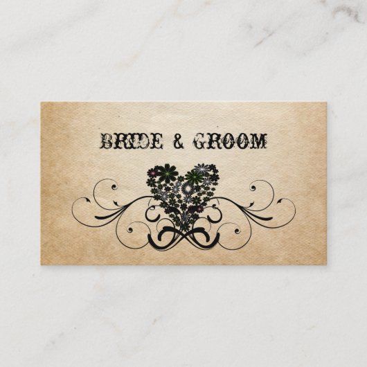 Shabby Rustic Black Heart Platzkarten (Vorderseite)