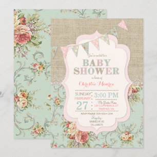 Shabby Rustic Country Chic Florales Spitze Jute Einladung