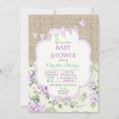 Shabby Rustic Country Chic Lavender Lace Burlap Einladung (Vorderseite)