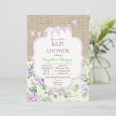 Shabby Rustic Country Chic Lavender Lace Burlap Einladung (Stehend Vorderseite)