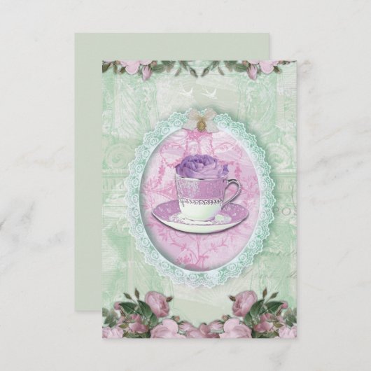 Shabby Schick Green and lilac „Kienspan Party " Einladung (Vorne/Hinten)