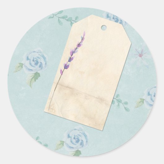 Shabby Scrapbook Verschönerung Blauer Flora Runder Aufkleber (Vorderseite)
