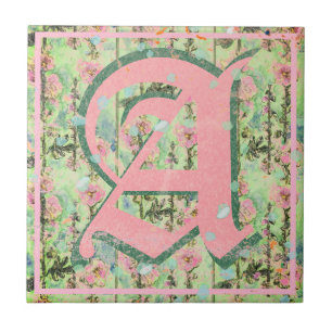 Shabby Shic Distressed Monogram Mallow Blume Fliese