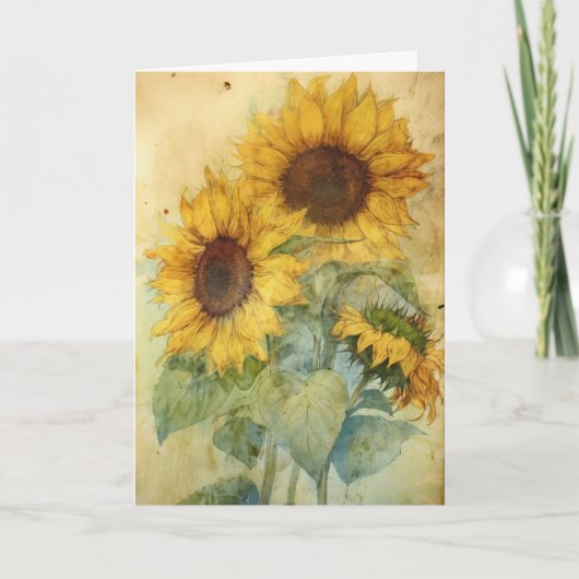 Shabby Sonnenblumen Aquarellbilder Gruß Karte (Vorderseite)