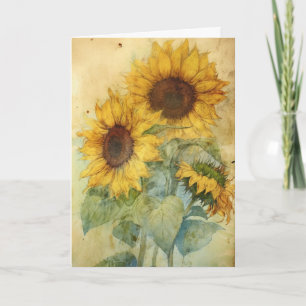 Shabby Sonnenblumen Aquarellbilder Gruß Karte